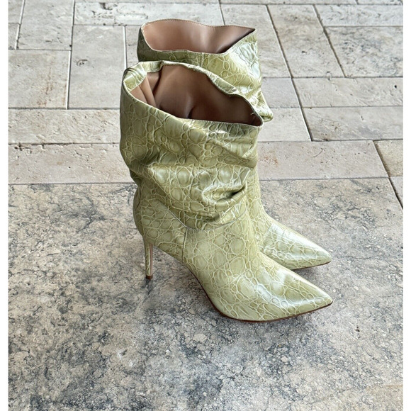 NEW Schutz Ashlee Crocodile Embossed Leather Bootie Slouchy Stiletto Pointed Toe - Picture 2 of 7